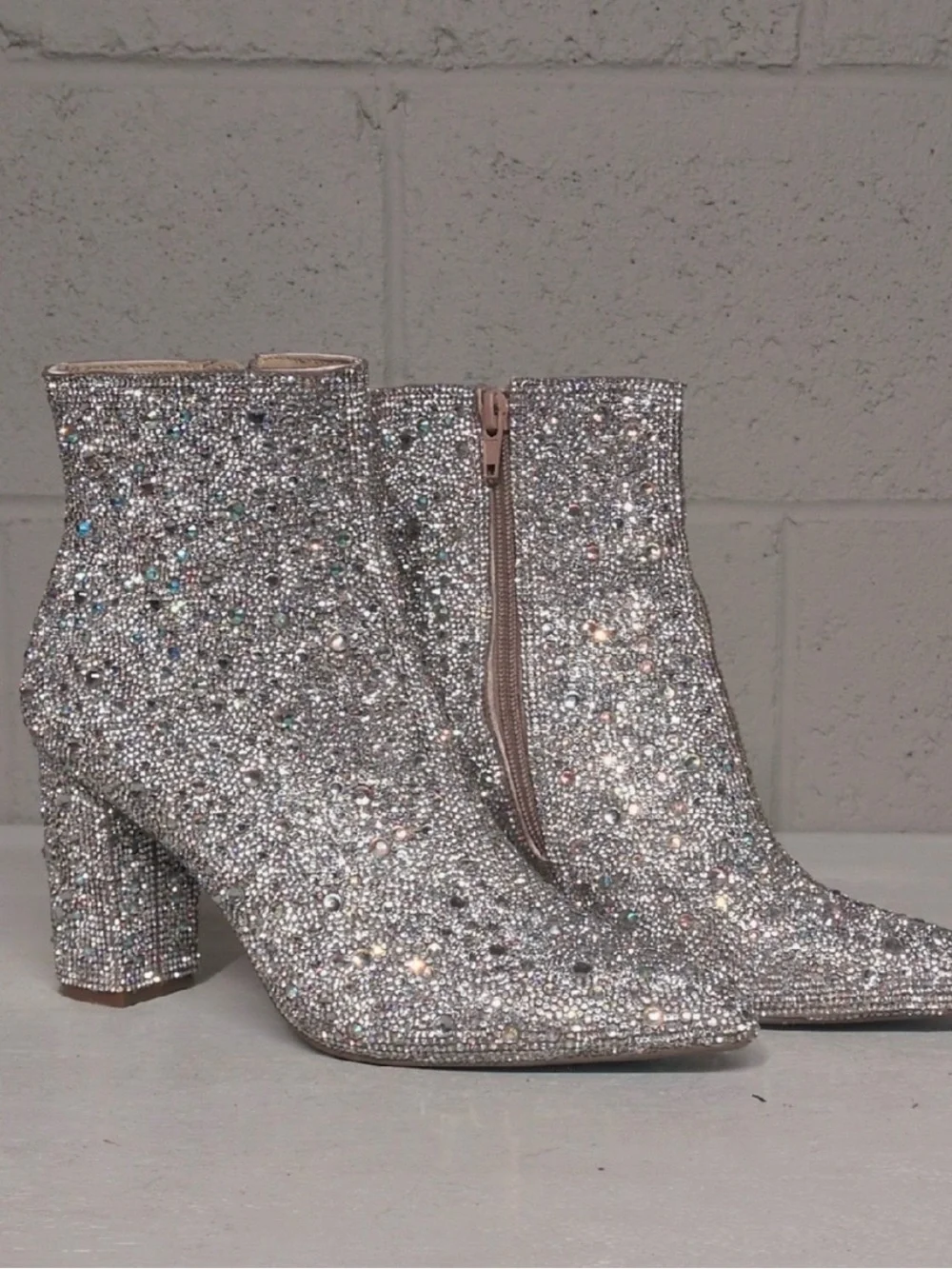 Blue By Betsey Johnson Rhinestone Encrusted Heeled Ankle Booties Size 7.5